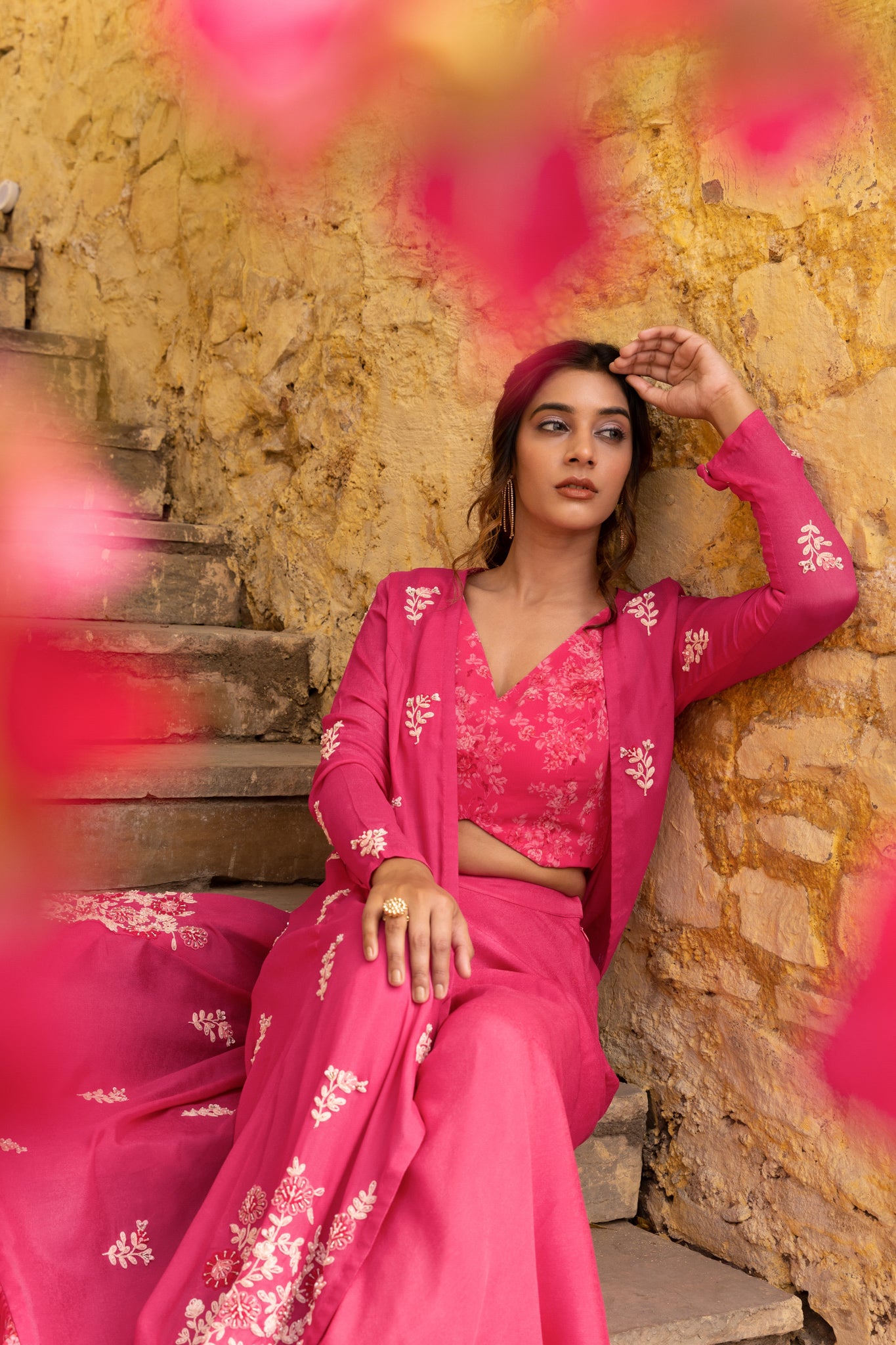 Pink Georgette Flared Pants &amp; Jacket Set image 6