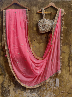Peach Chiffon Saree with Mirror Bustier - L image