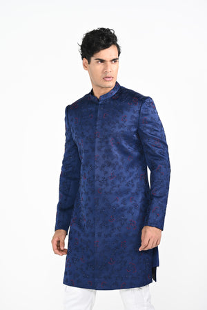 Royal Blue French Knot Achkan Set image 7