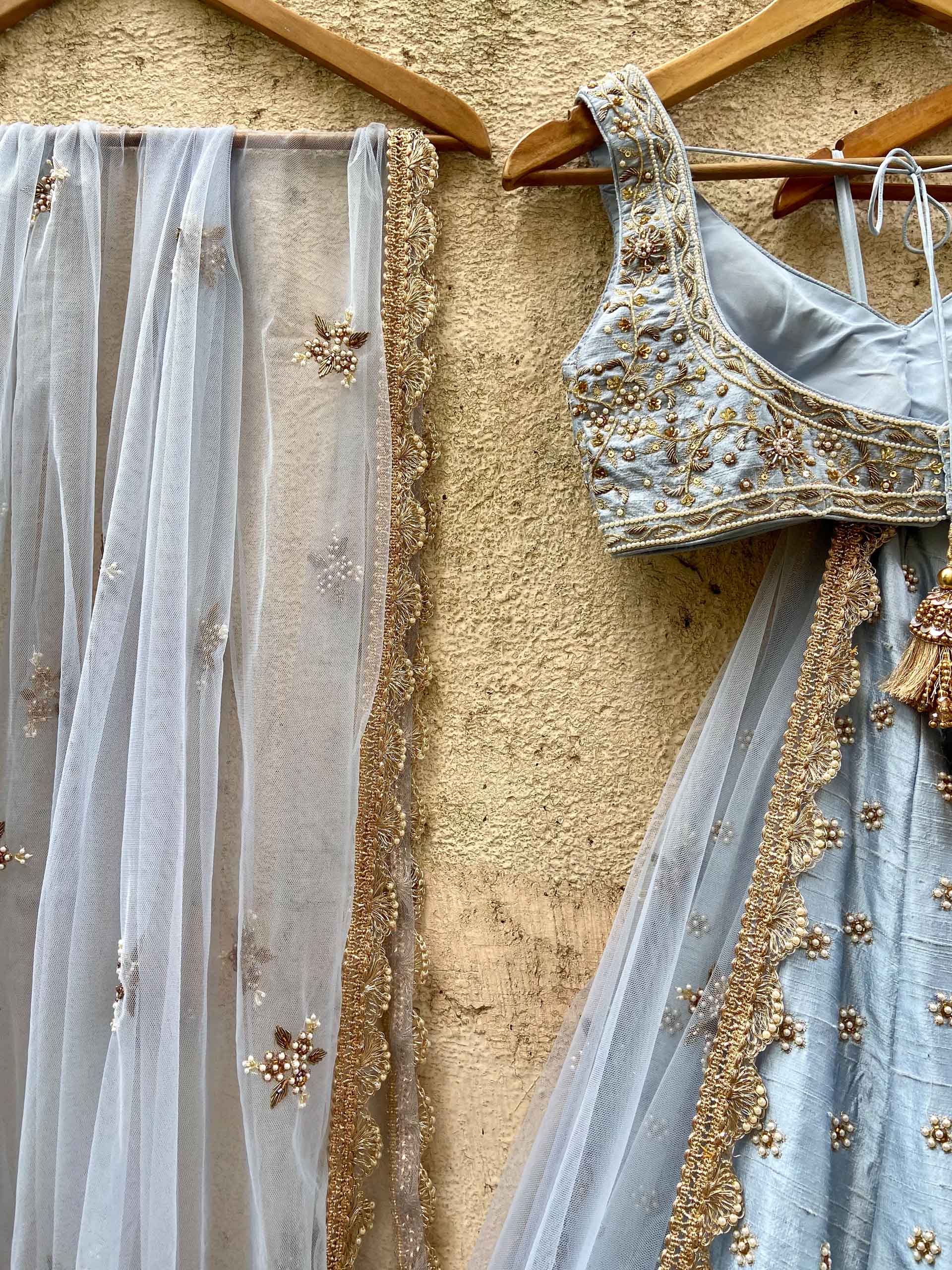Powder Blue Bridal Embroidered Lehenga Set image 3