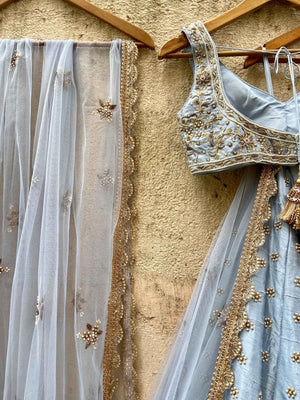 Powder Blue Bridal Embroidered Lehenga Set image 3