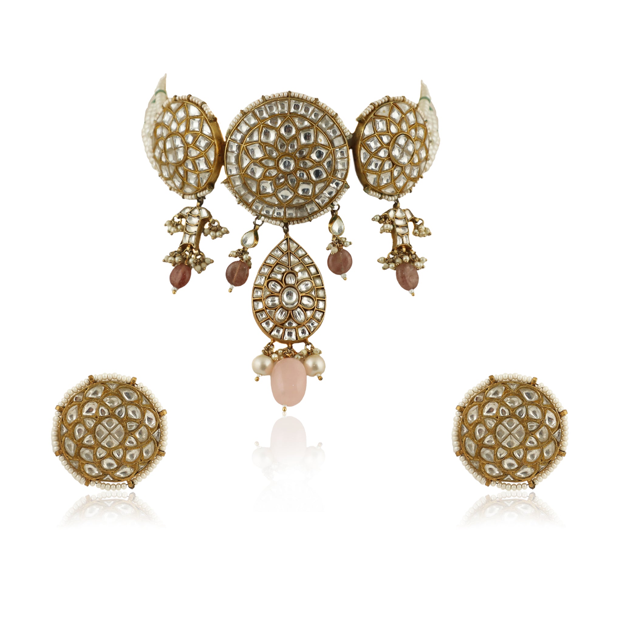 Round Pestel Pink Bead Necklace Set image 0