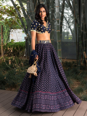 Arshiya Navy Blue Lehenga Set - L image
