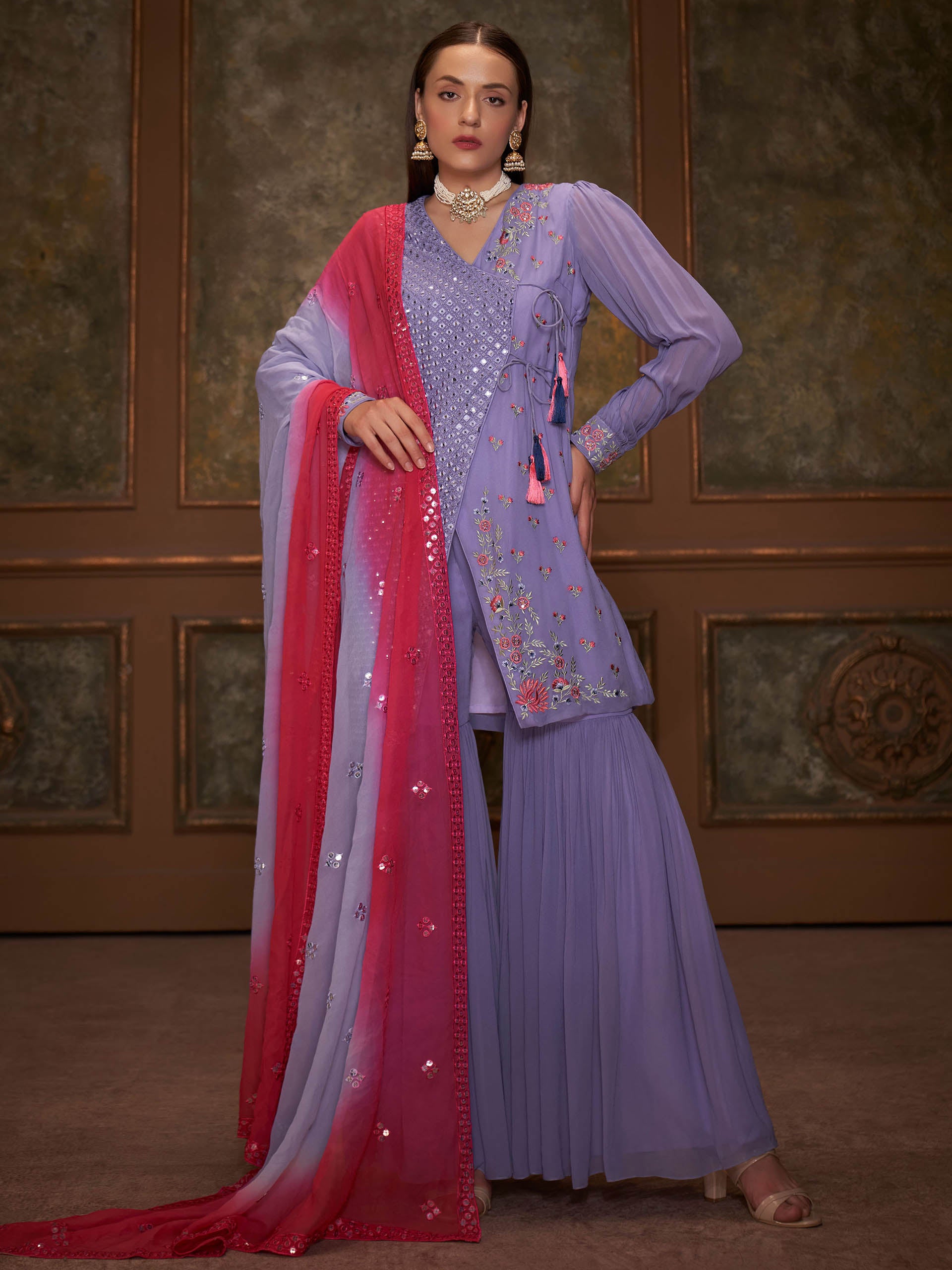 Purple Mirror Angrakha Sharara Set image 0