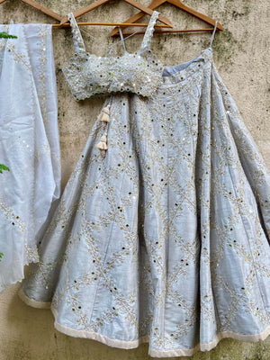 Smokey Grey Bridal Embroidered Lehenga Set image 4