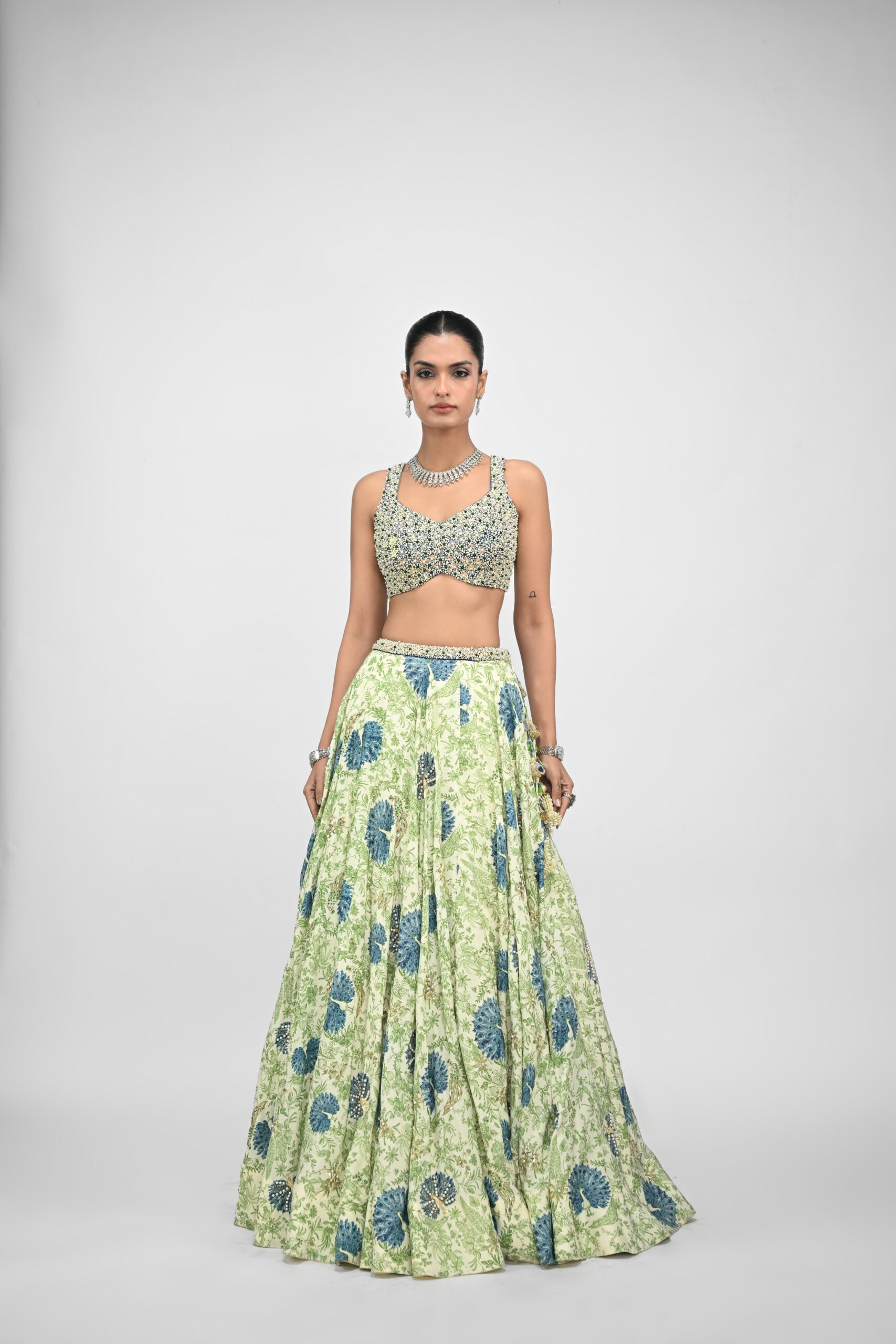 Peacock Highlighted Lehenga Paired with Pearl Blouse and Embroidered Dupatta image 7