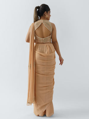 Peach Pre Drape Saree Set image 1