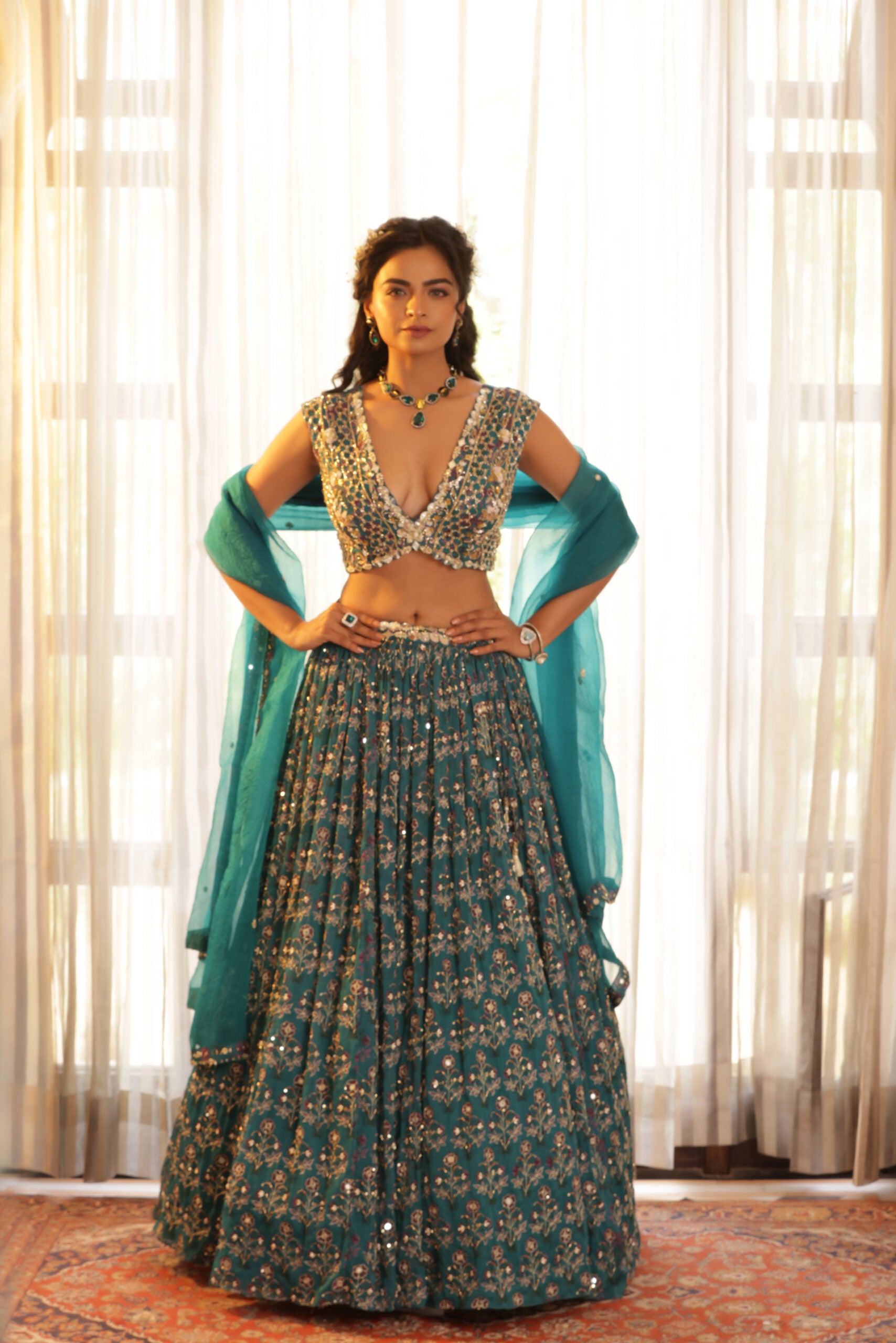 Embroidered Chiffon Lehenga image 3