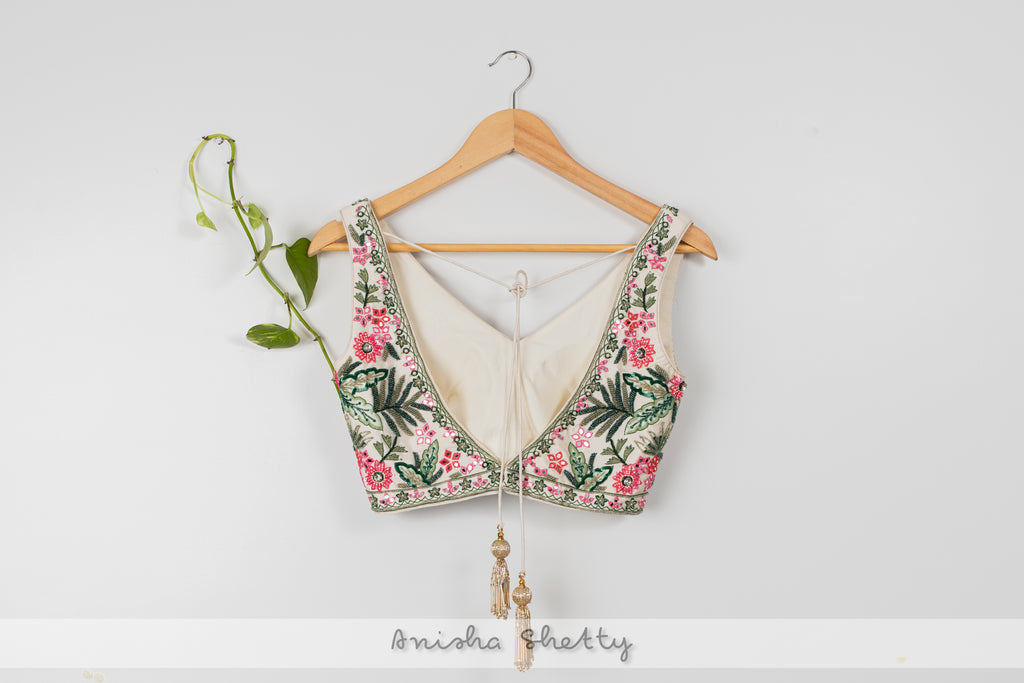 Tropical Bloom Blouse with Ivory Stonework Lehenga Set image 2