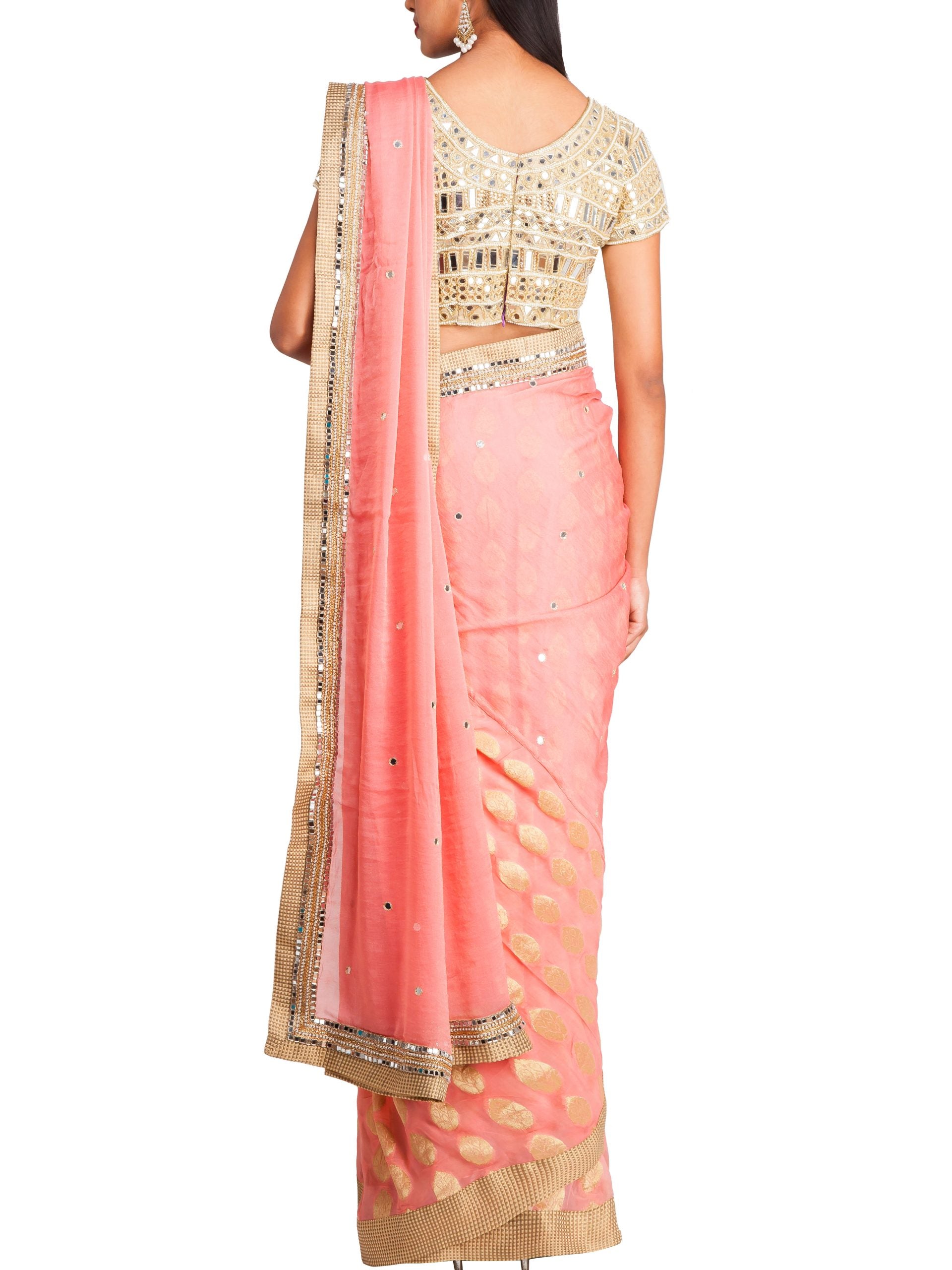 Blush Pink Half and Half Saree with Mirror Work Blouse image 2