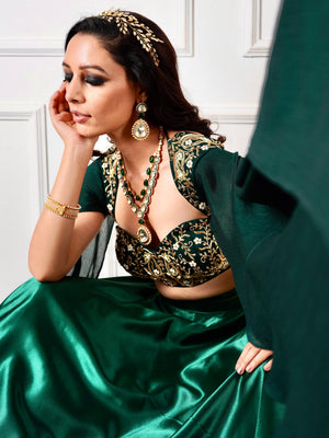 Green Meera Drape Lehenga Set image 6