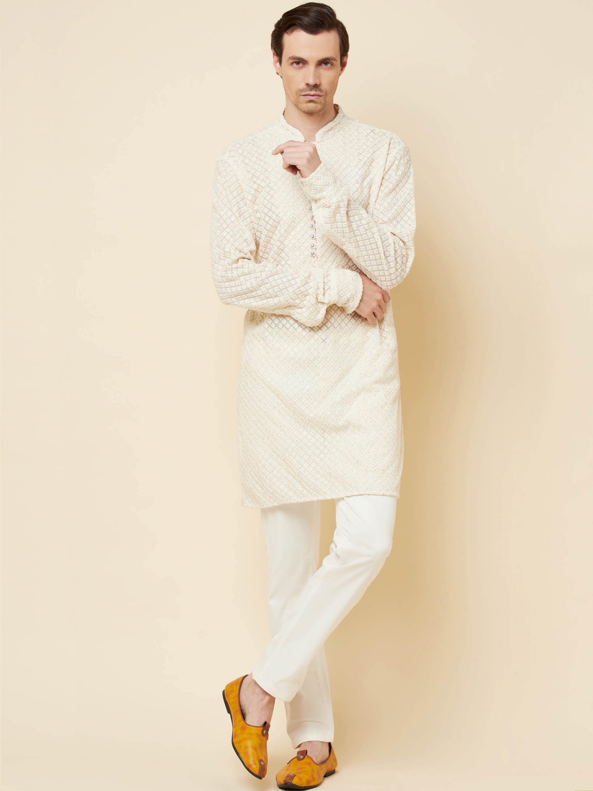 Lucknowi Embroidered Kurta Set image 3