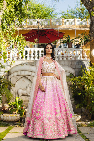 Pink Raw Silk Hand Embroidered Lehenga Set image 4