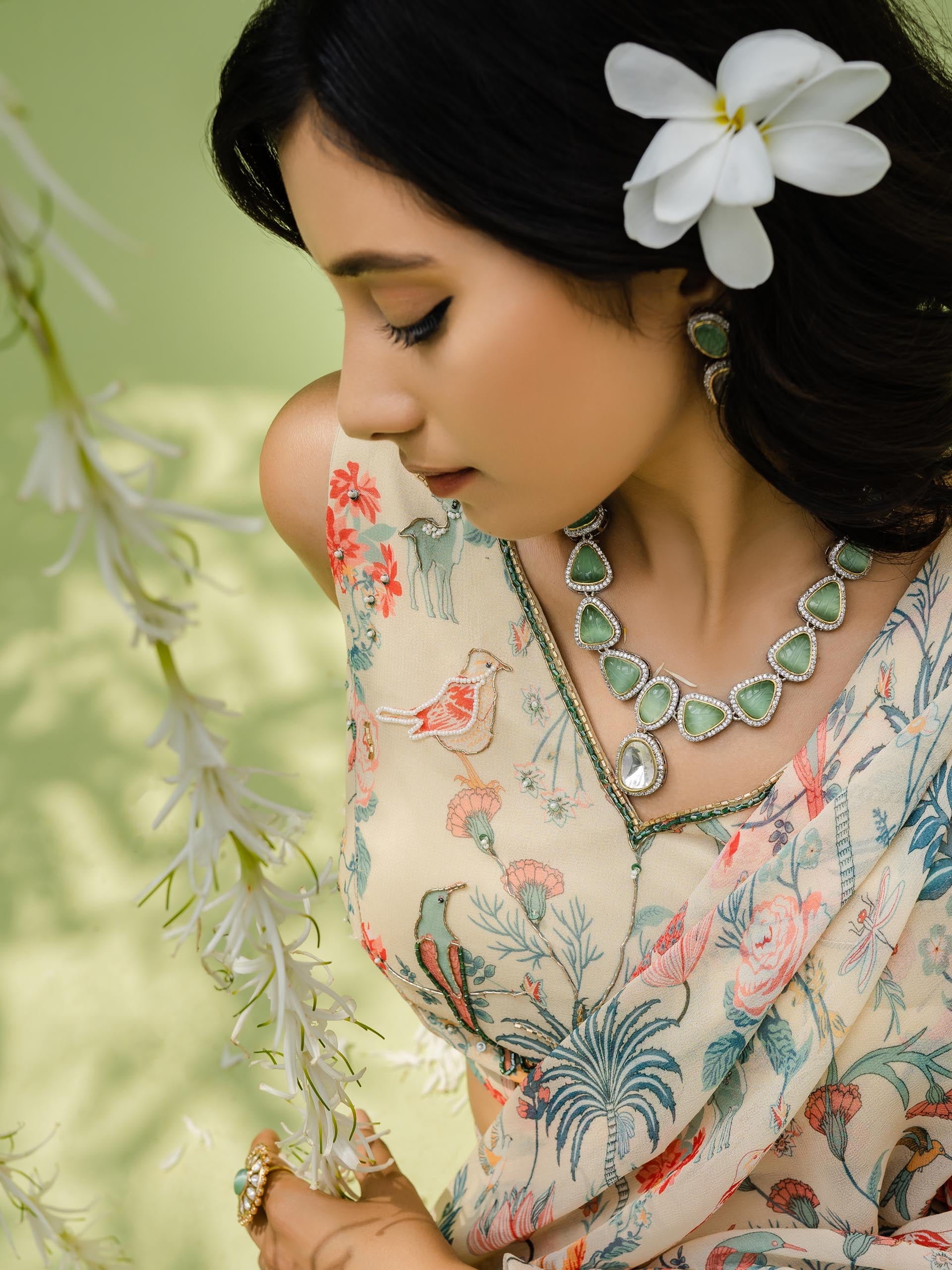 Tropical Print Pre Draped Saree Set image 1