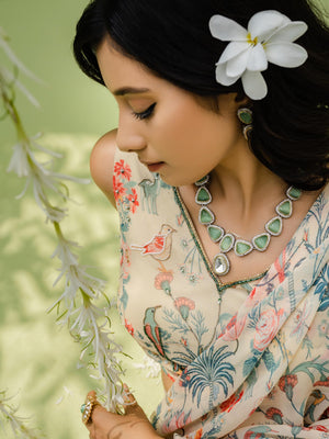 Tropical Print Pre Draped Saree Set image 1