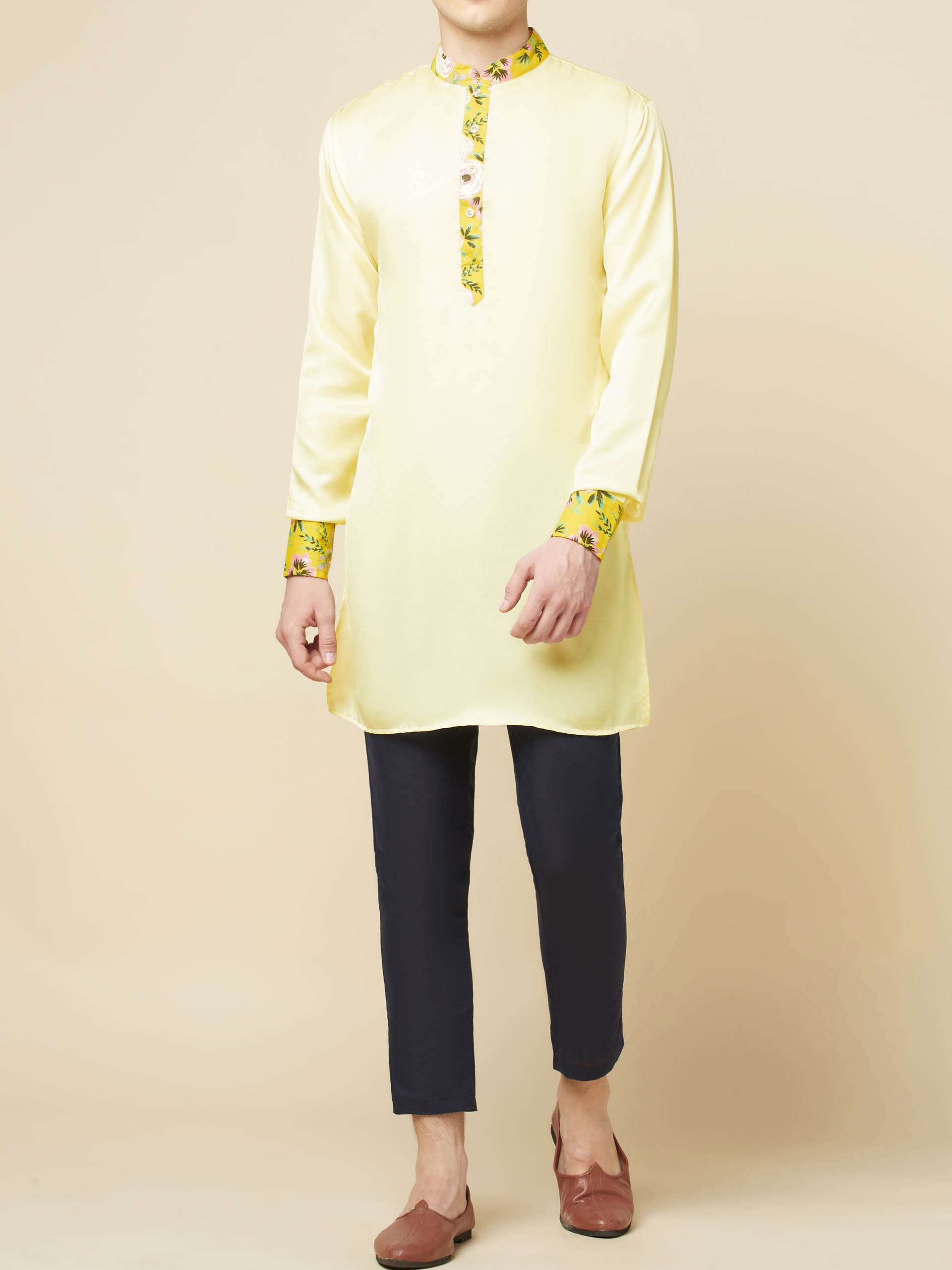 Lime Yellow Art Silk Kurta image 7