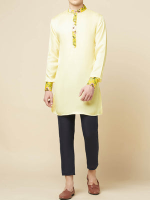 Lime Yellow Art Silk Kurta image 7