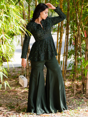 Dark Green Tarah Sharara Set image 3