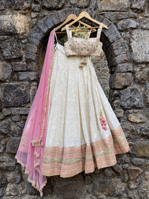 Ivory Lucknowi Lehenga Set - S image