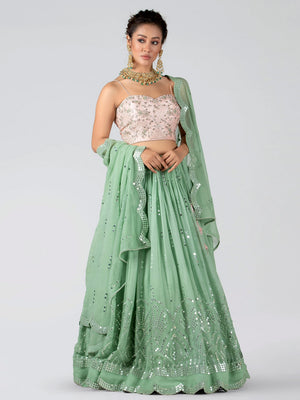 Light Pink and Green Shimmer Lehenga Set image 3