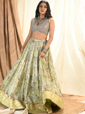Sage Green Foil Print Lehenga Set image 4