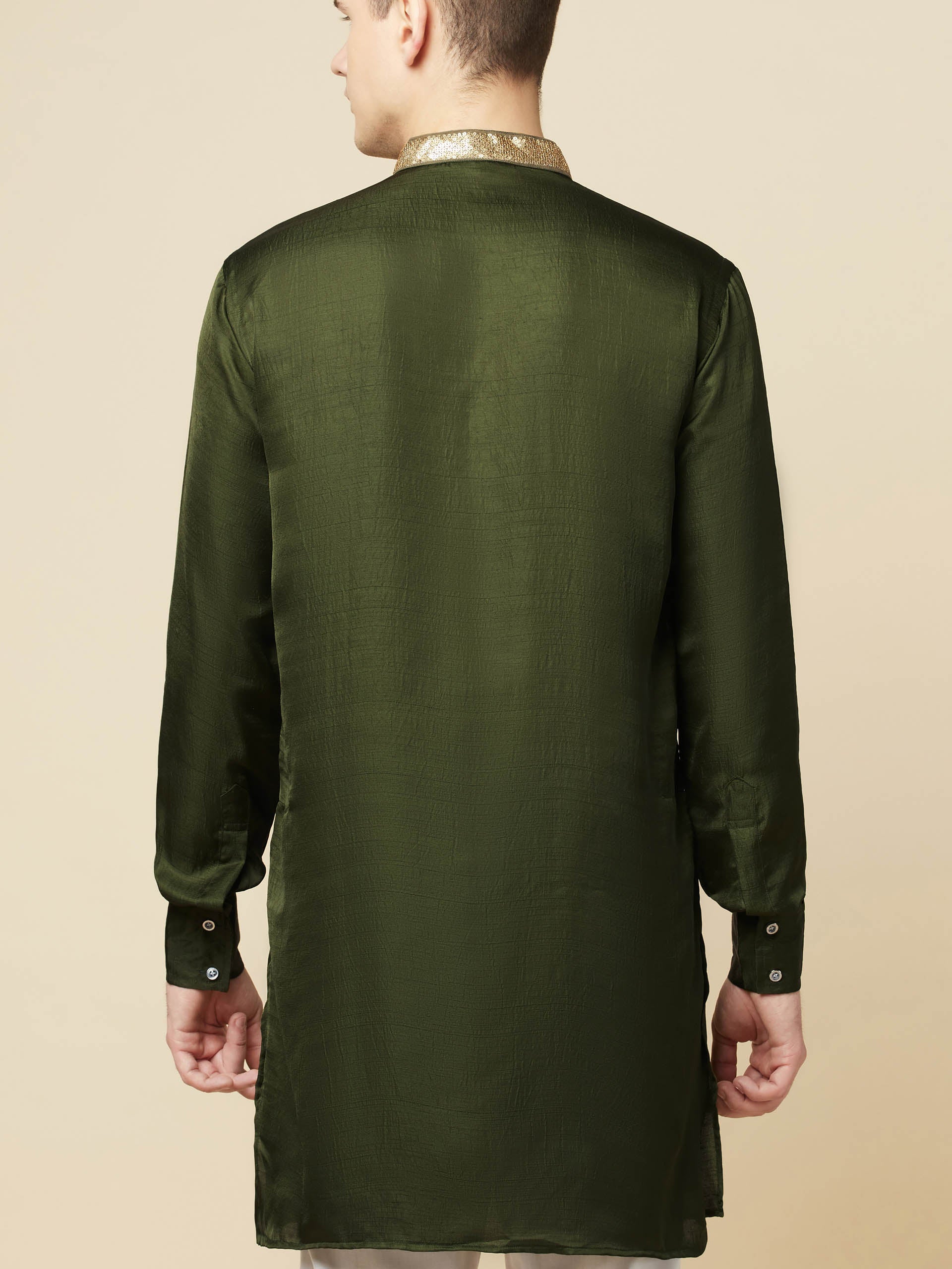 Olive Green Art Silk Kurta image 1