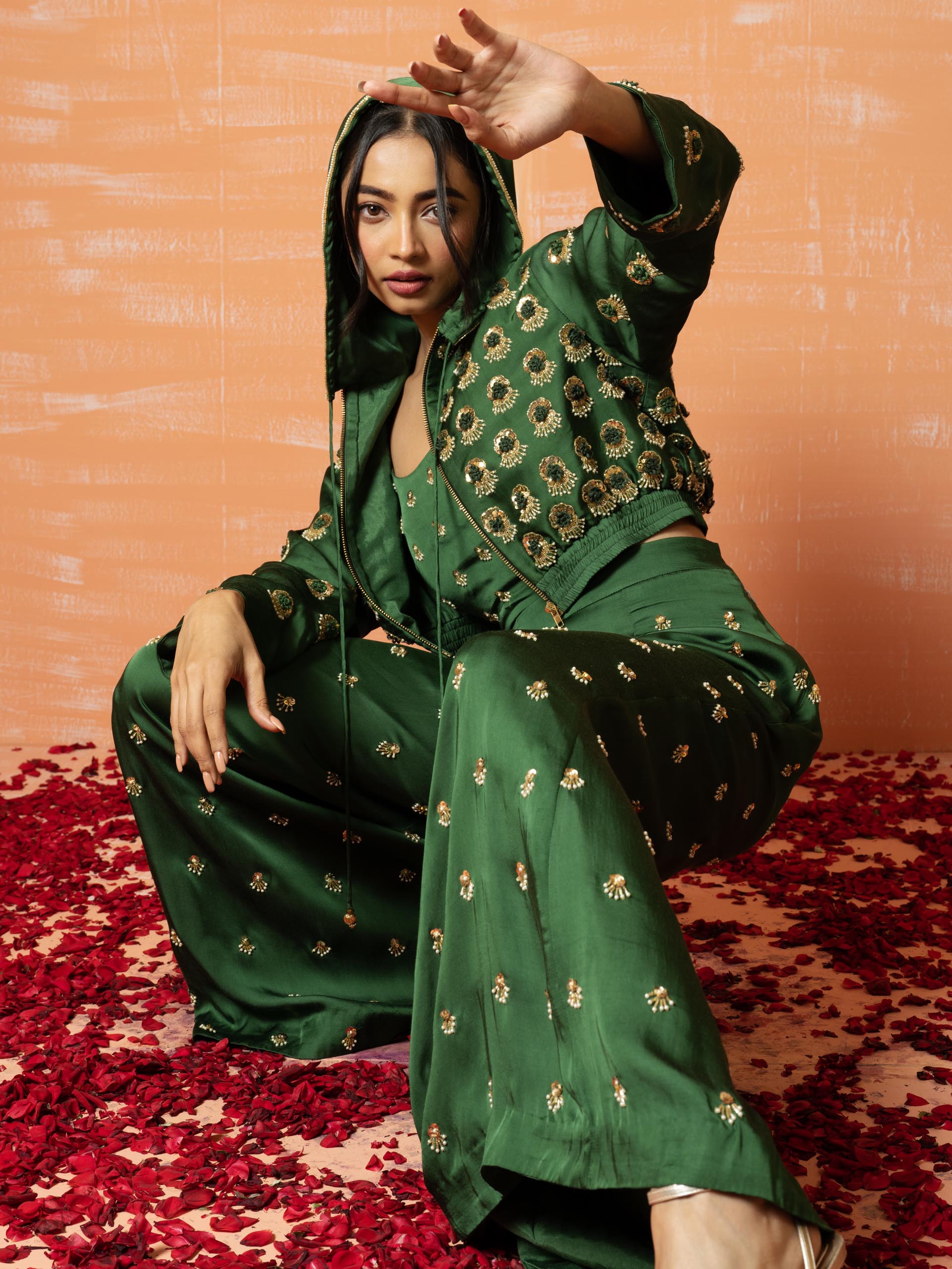 Mehendi Green Hoodie Co-Ord Pant Set image 2