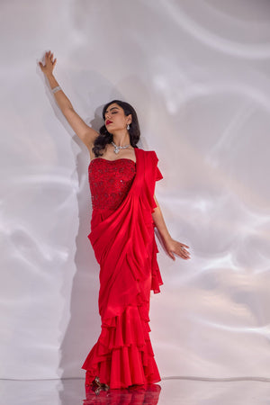 Scarlett Ruffle Saree Set with Corset - L image