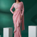 Light Pink Pre Draped Saree Set image 0