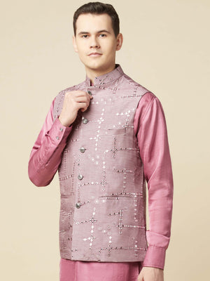 Mauve Kurta Bundi Jacket Set image 6