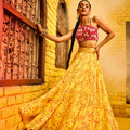 Hot Pink One-shoulder Top With Printed Skirt In Georgette image 0