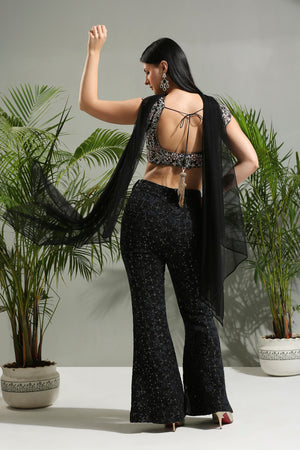 Black Thread and Mirror Hand Embroidered Palazzo Set image 5