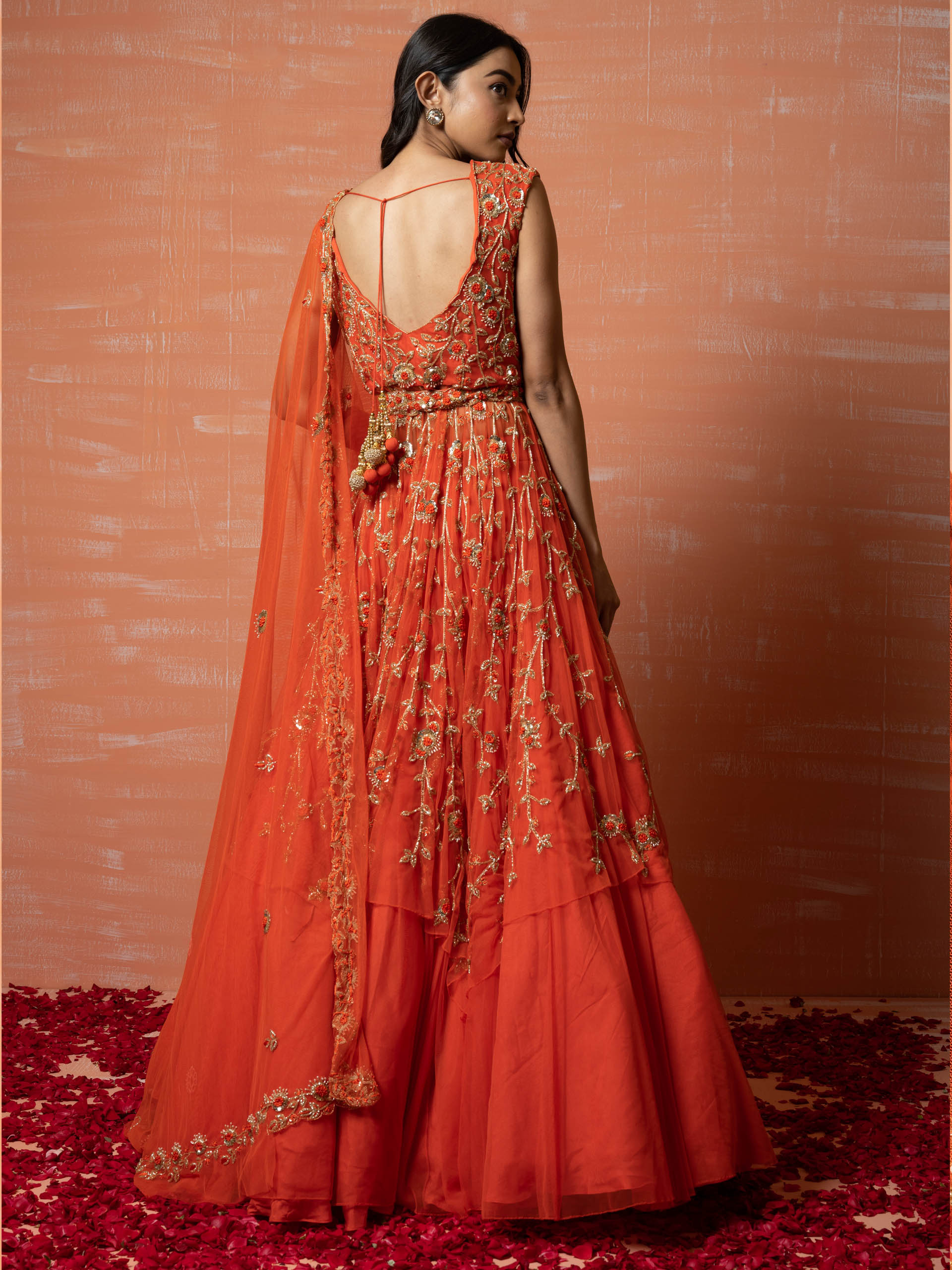 Orange Bridal Co-Ord Lehenga Set image 2