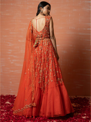 Orange Bridal Co-Ord Lehenga Set image 2