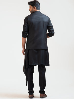 Black Double Panel Nehru Kurta Set image 1
