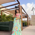 Sea Blue Ruffle Georgette Saree Set image 0