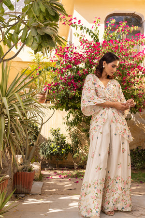 Off-White Georgette Crepe Co-Ord Set - M image