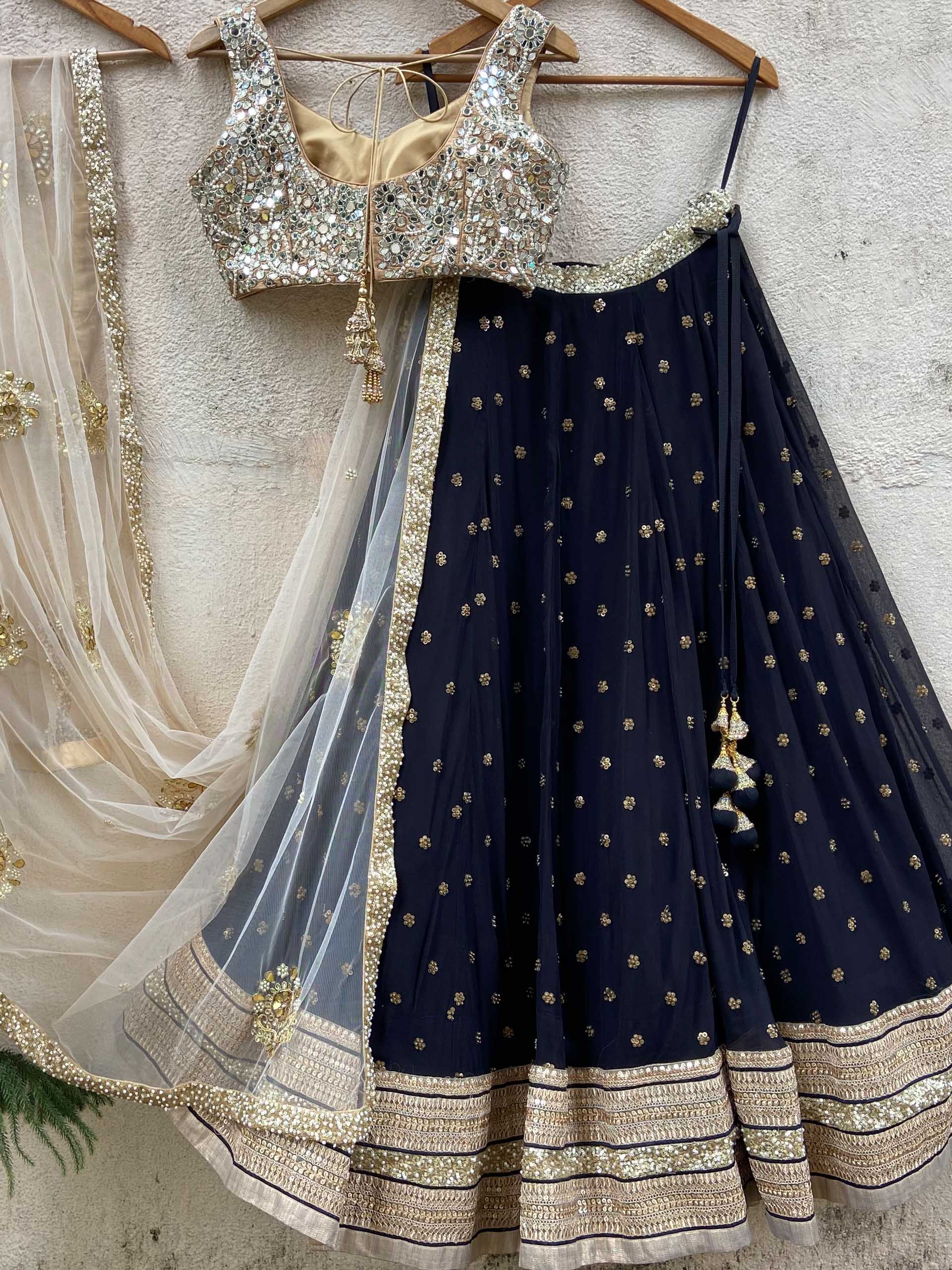 Black Sharmily Mirror Lehenga Set image 1