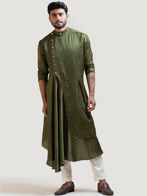 Mehendi Green Drape Kurta Set - XL image