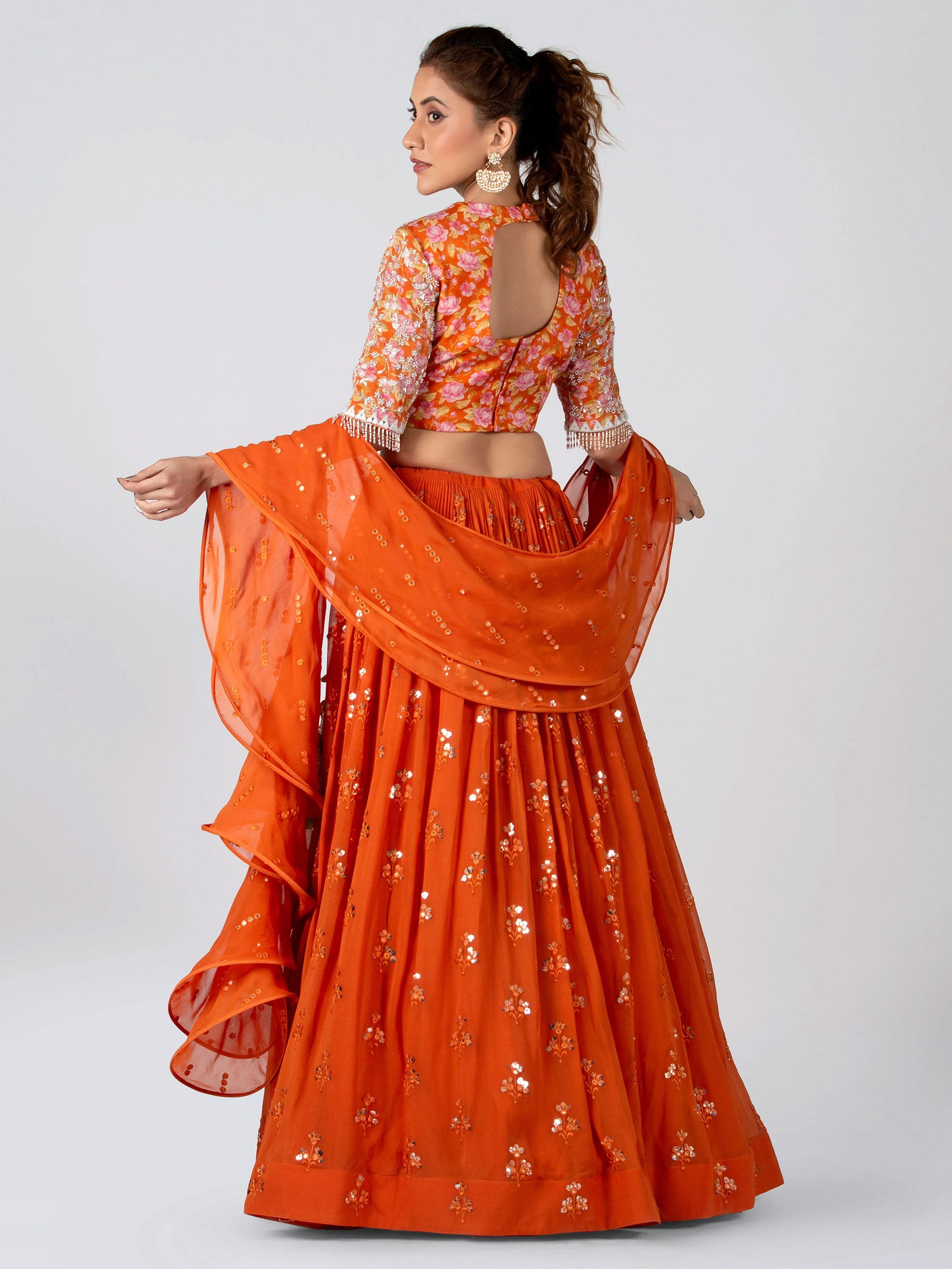 Orange Ruffle Lehenga Set image 2