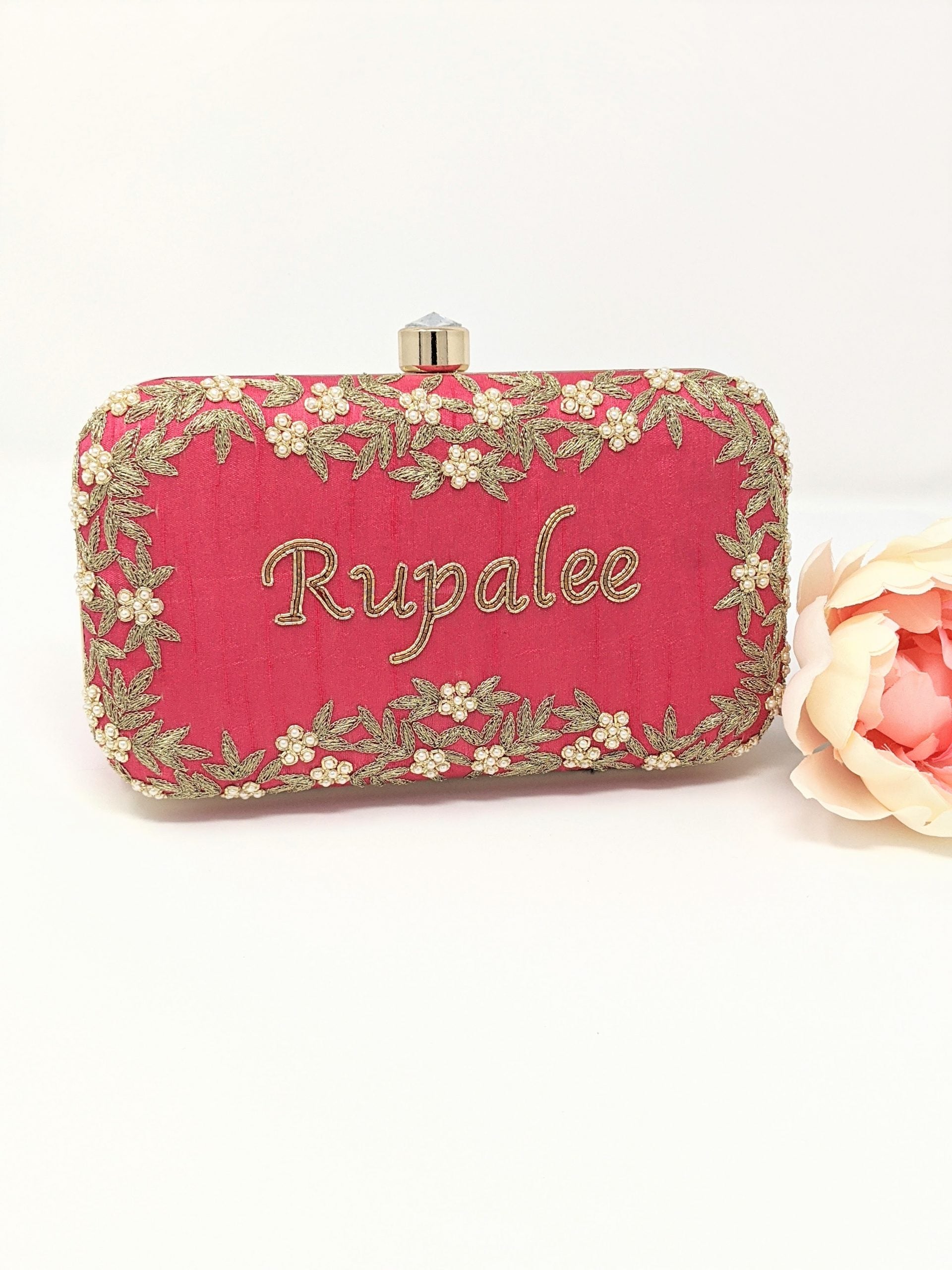 Rectangle Embroidered Clutch - Pink image