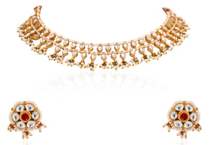 White Choker With Floral Studs image 0