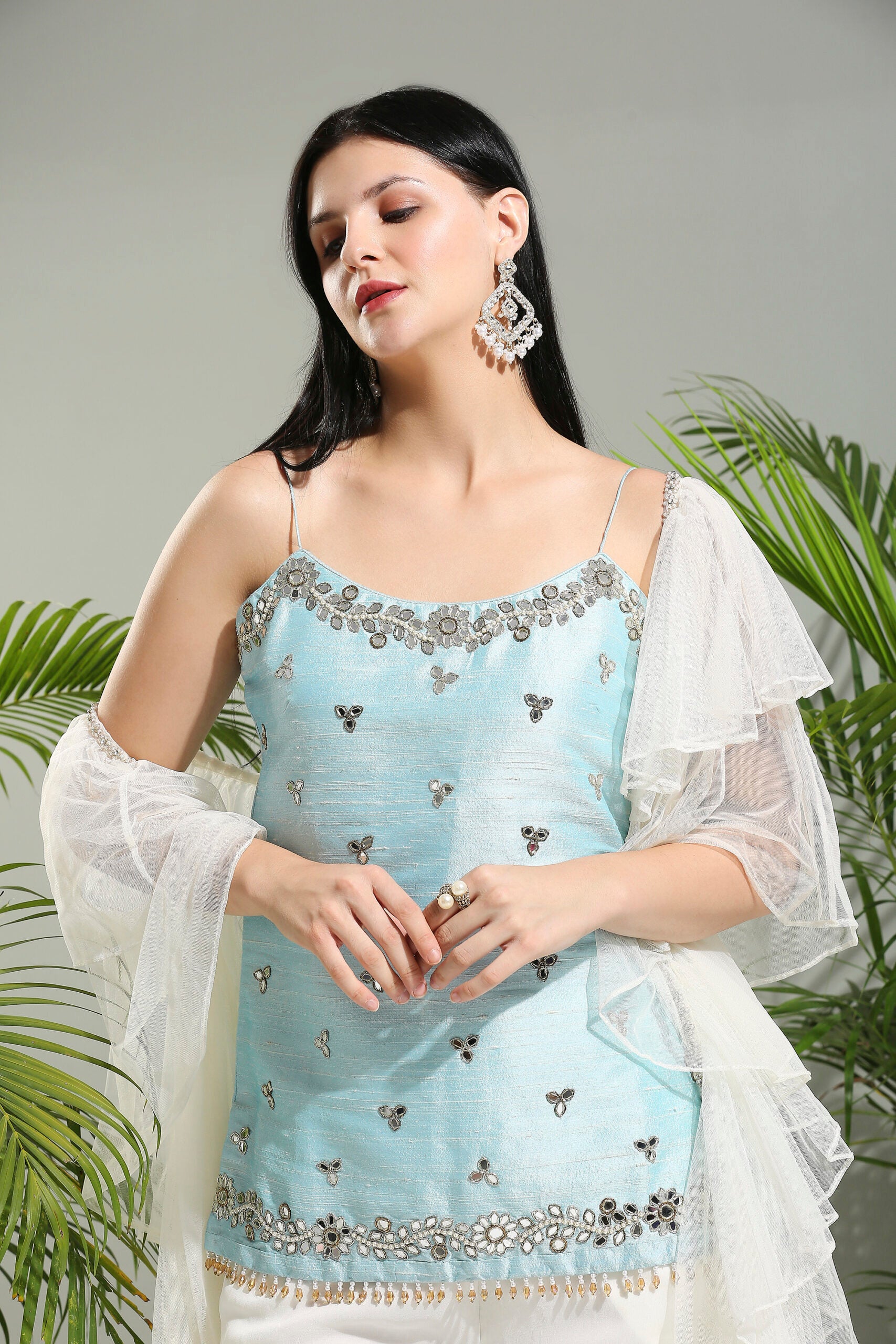 Powder Blue and Ivory Sharara Set image 5