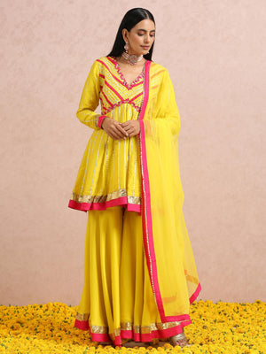 Yellow and Fuchsia Sharara Set - L image