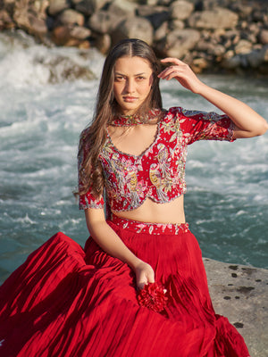 Maroon Floral Lehenga Set image 1