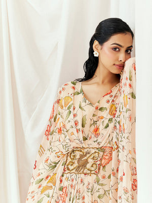 Floral White Printed Embroidered Kaftan image 1