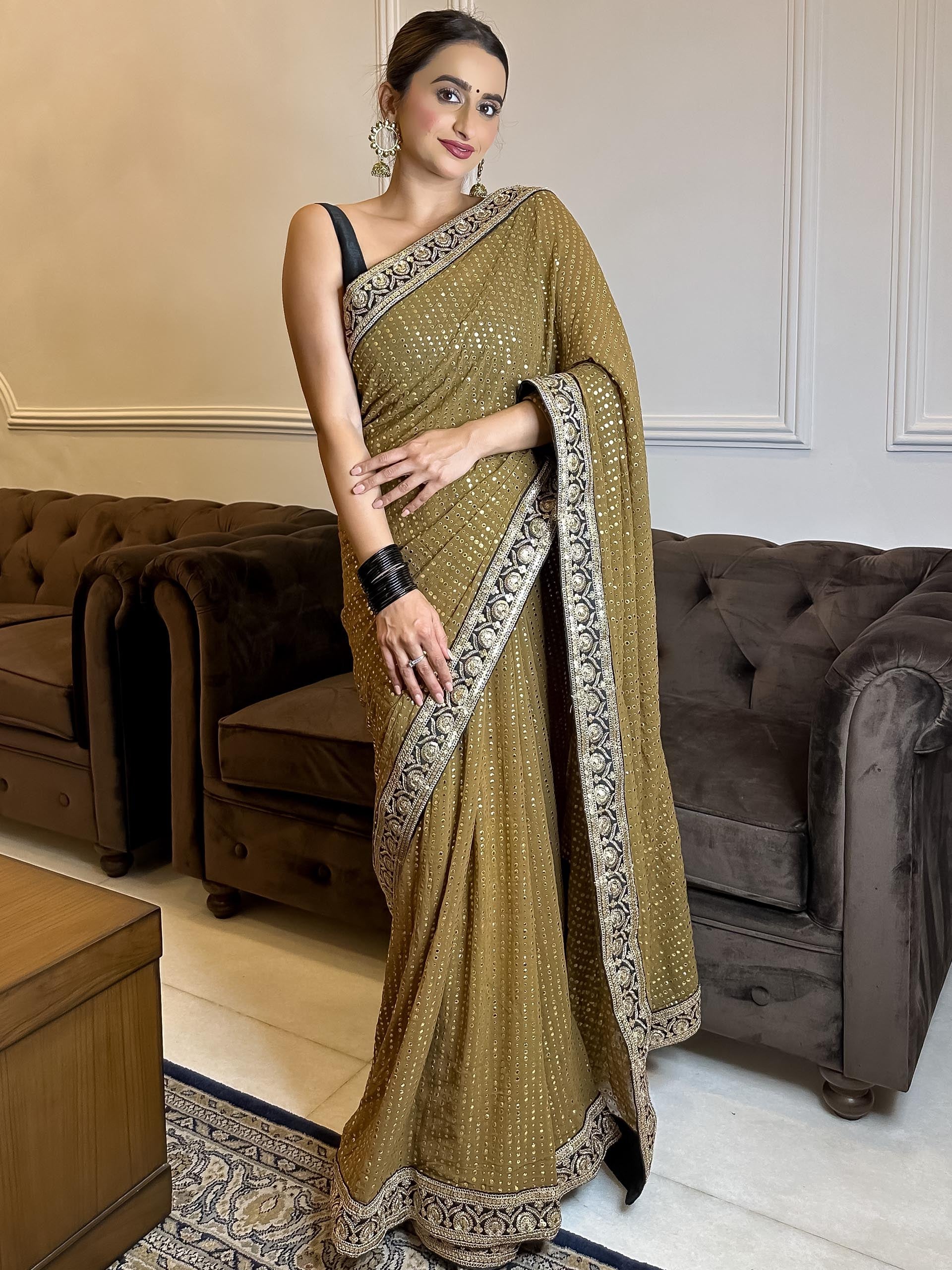 Dark Mehendi Green Saree Set - XL image