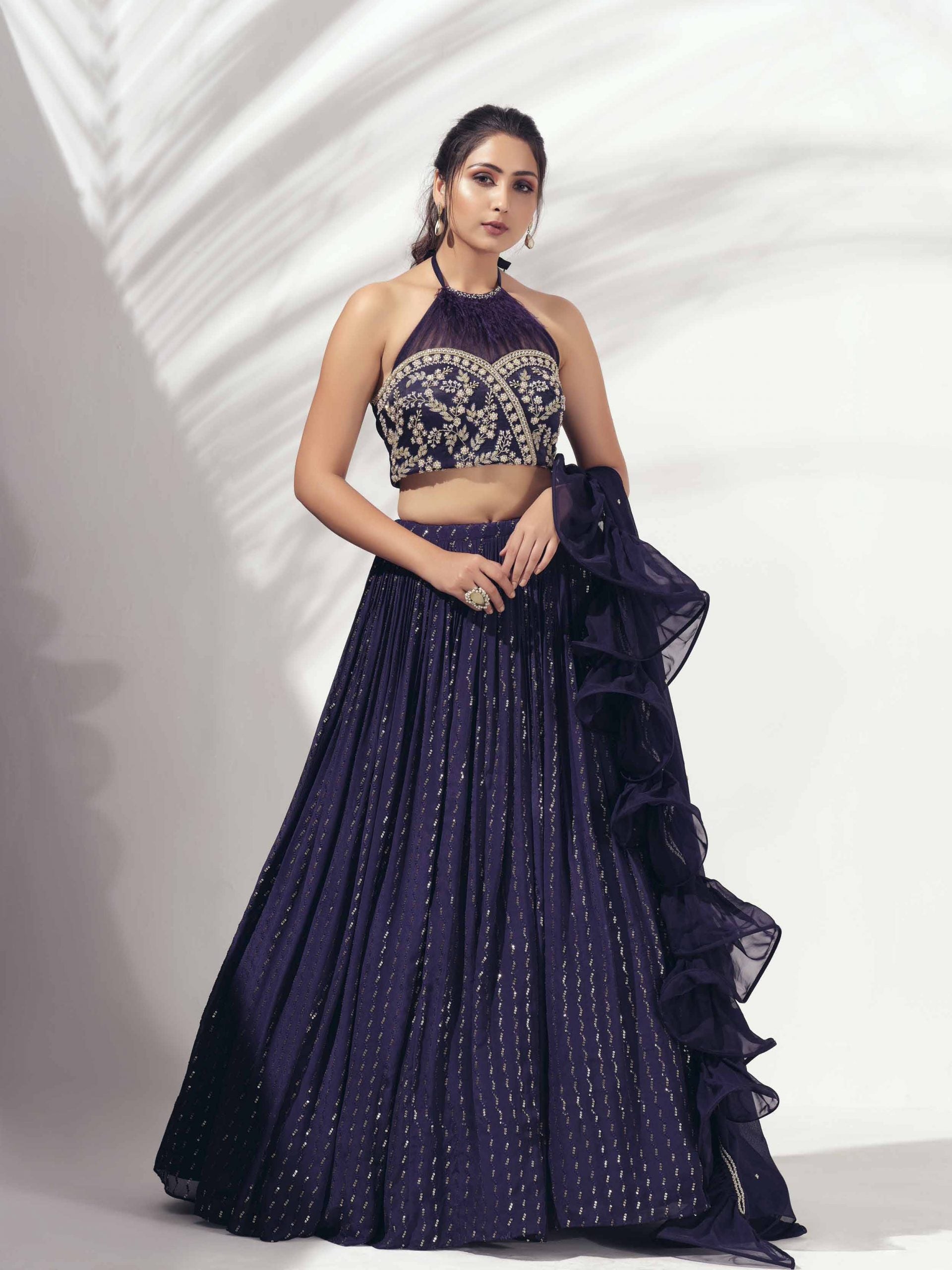 Purple Lehenga Paired With Blouse And Dupatta - M image