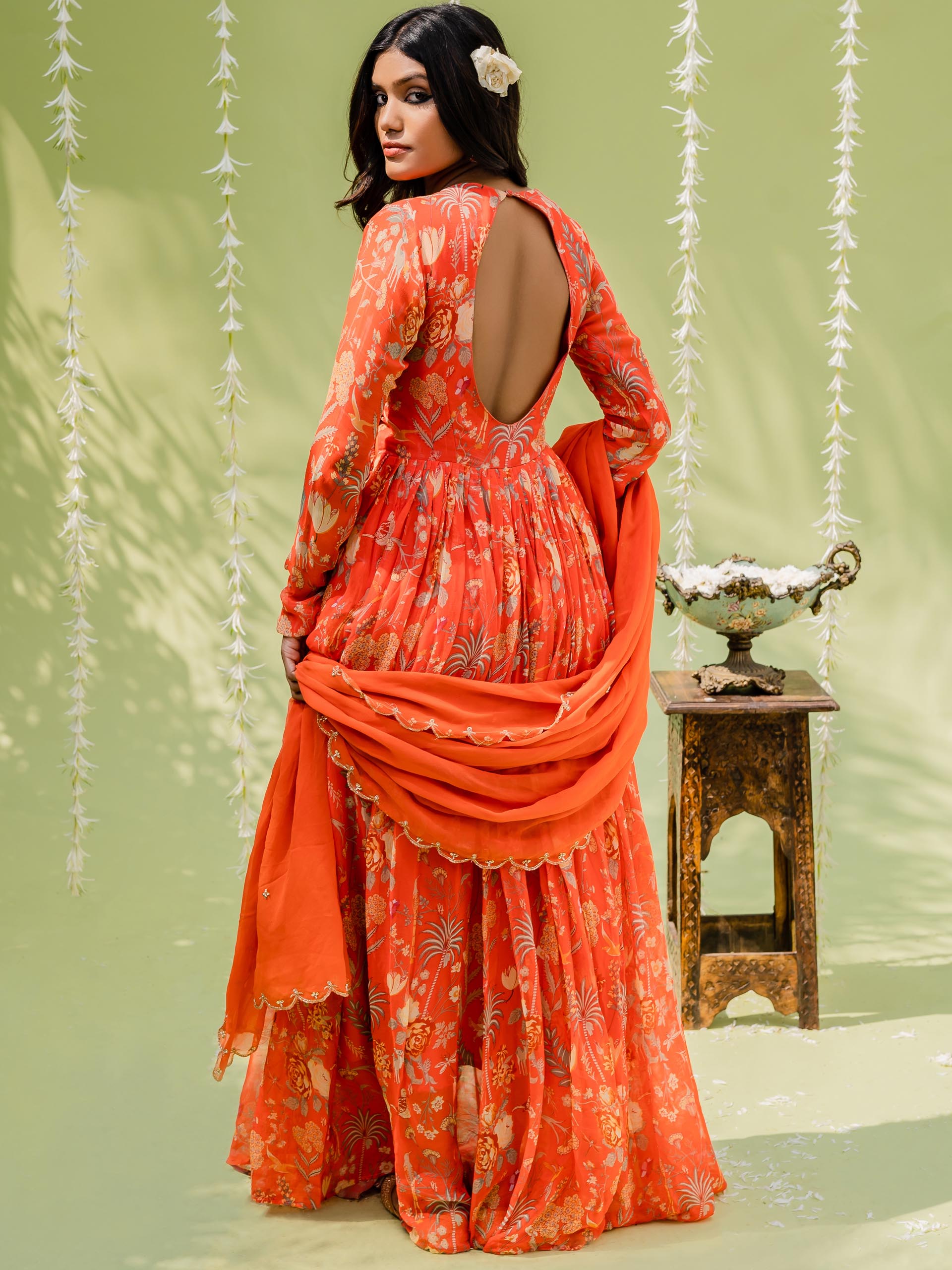 Rust Orange Garden Anarkali Set image 1