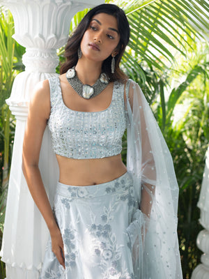 Grey Floral Bead Sequins Lehenga Set image 2